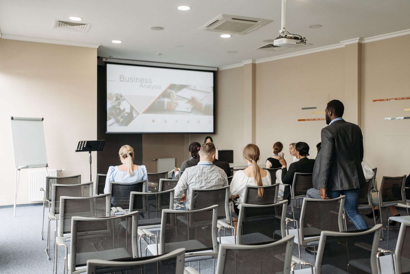 Leaders in a corporate classroom session during a leadership training program