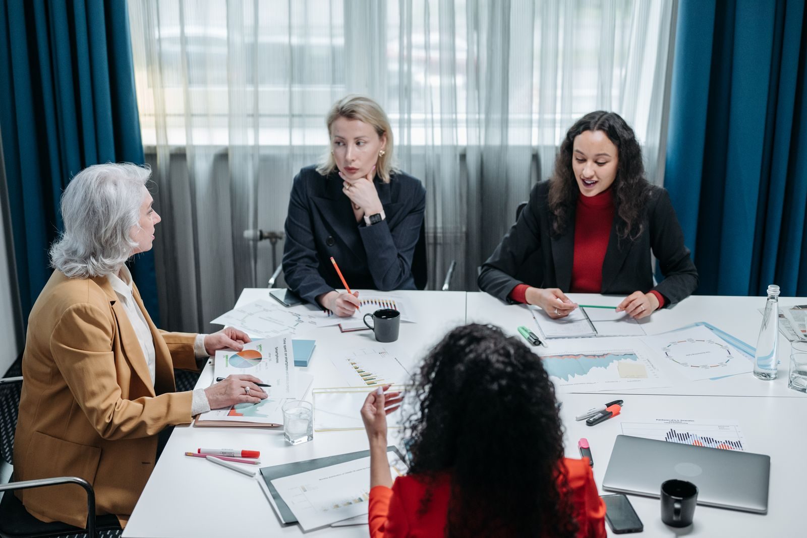 Senior leaders reviewing performance data around a boardroom table
