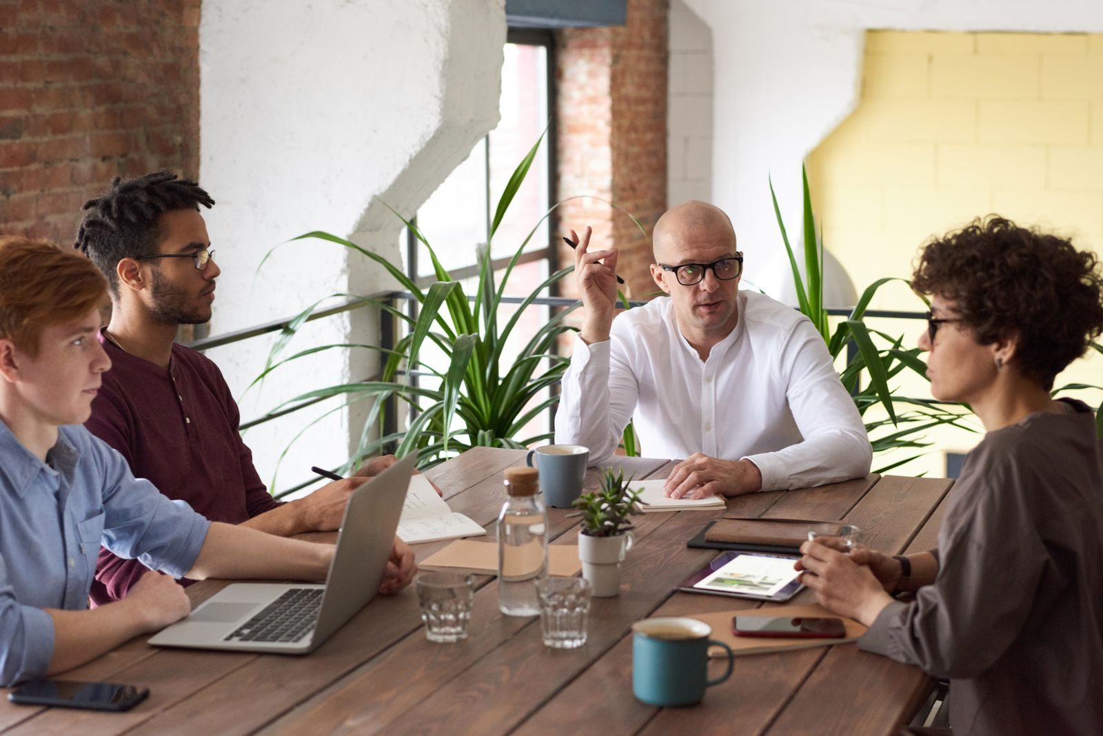 Senior executives in a leadership strategy discussion